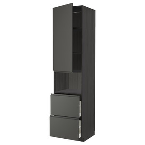 METOD / MAXIMERA Hi cab f micro w door/2 drawers, black/Voxtorp dark grey, 60x60x240 cm