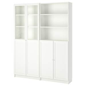 BILLY / OXBERG Bookcase with panel/glass doors, white, 160x30x202 cm