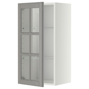 METOD Wall cabinet w shelves/glass door, white/Bodbyn grey, 40x80 cm