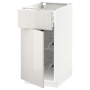 METOD / MAXIMERA Base cab w wire basket/drawer/door, white/Ringhult light grey, 40x60 cm