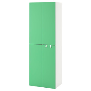 SMÅSTAD / PLATSA Wardrobe, white green/with 2 clothes rails, 60x42x181 cm