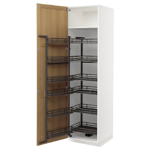 METOD High cabinet with pull-out larder, white/Forsbacka oak, 60x60x220 cm