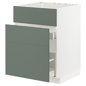 METOD / MAXIMERA Base cab f sink+3 fronts/2 drawers, white/Bodarp grey-green, 60x60 cm