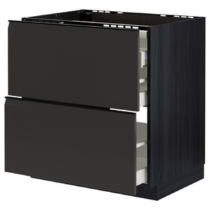 METOD / MAXIMERA Base cab f hob/2 fronts/3 drawers, black/Upplöv matt anthracite, 80x60 cm