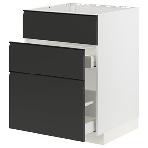 METOD / MAXIMERA Base cab f sink+3 fronts/2 drawers, white/Upplöv matt anthracite, 60x60 cm