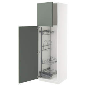 METOD High cabinet with cleaning interior, white/Nickebo matt grey-green, 60x60x200 cm