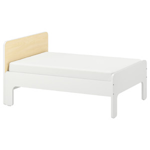 SLÄKT Ext bed frame with slatted bed base, white, birch, 80x200 cm