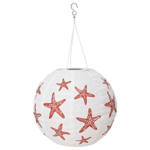 SOLVINDEN LED solar-powered pendant lamp, outdoor globe/red star, 30 cm