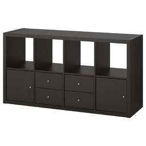 KALLAX Shelving unit with 4 inserts, black-brown, 77x147 cm