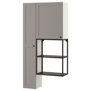 ENHET Storage combination for laundry, anthracite, grey frame, 90x30x180 cm