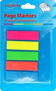 Self-stick Page Markers 12x45mm, 5 Colours