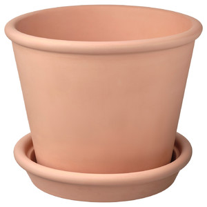 MUSKOTBLOMMA Plant pot with saucer, in/outdoor terracotta, 24 cm