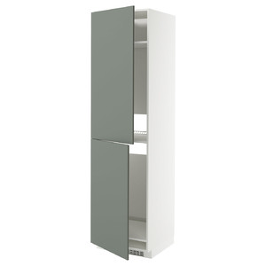 METOD High cabinet for fridge/freezer, white/Nickebo matt grey-green, 60x60x220 cm