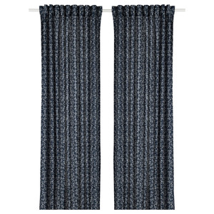 TRYSTÄVMAL Curtains, 1 pair, dark blue/white, 145x300 cm