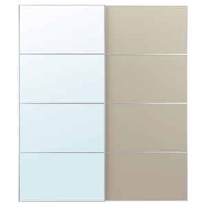 AULI / MEHAMN Pair of sliding doors, mirror glass/double sided beige, 200x236 cm