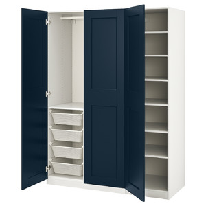 PAX / GRIMO Wardrobe combination, white, Grimo dark blue, 150x60x201 cm