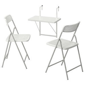 TORPARÖ Table f wall+2 fold chairs, outdoor, white/white/grey, 50 cm