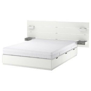 NORDLI Bed frame with storage and mattress, with headboard white/Åkrehamn firm, 140x200 cm