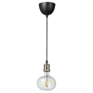 JÄLLBY / MOLNART Pendant lamp with light bulb, nickel-plated/ellipse shaped multicolour