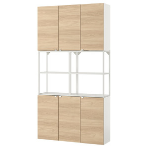 ENHET Wall storage combination, white, oak effect, 120x30x225 cm