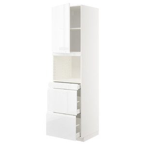 METOD / MAXIMERA Hi cab f micro combi w door/3 drwrs, white/Voxtorp high-gloss/white, 60x60x220 cm