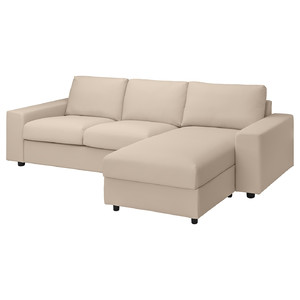 VIMLE 3-seat sofa with chaise longue, with wide armrests/Hallarp beige