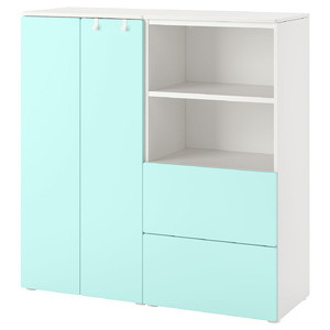 SMÅSTAD / PLATSA Storage combination, white/pale turquoise, 120x42x123 cm