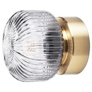 SOLKLINT Wall lamp, wired-in installation, brass, grey clear glass