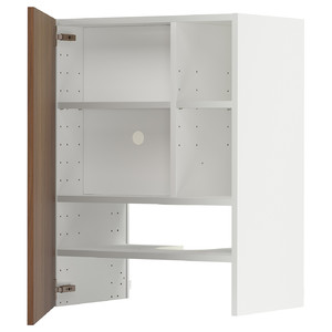 METOD Wall cb f extr hood w shlf/door, white/Tistorp brown walnut effect, 60x80 cm