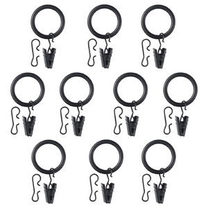 SYRLIG Curtain ring with clip and hook, black, 25 mm