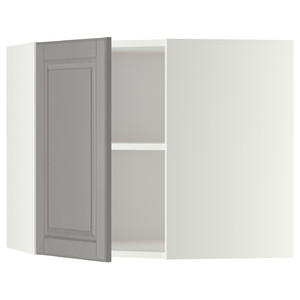 METOD Corner wall cabinet with shelves, white/Bodbyn grey, 68x60 cm