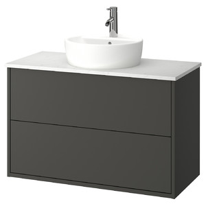 HAVBÄCK / TÖRNVIKEN Wash-stnd w drawers/wash-basin/tap, dark grey/white marble effect, 102x49x79 cm