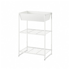 JOSTEIN Shelving unit with container, in/outdoor/wire white, 61x40x90 cm