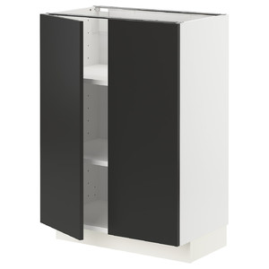 METOD Base cabinet with shelves/2 doors, white/Nickebo matt anthracite, 60x37 cm