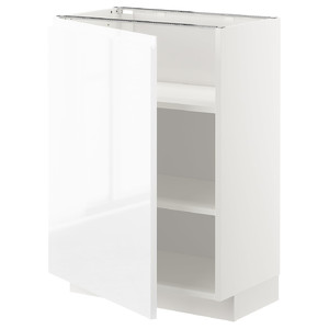 METOD Base cabinet with shelves, white/Voxtorp high-gloss/white, 60x37 cm