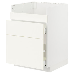 METOD / MAXIMERA Base cb f HAVSEN snk/3 frnts/2 drws, white/Vallstena white, 60x60 cm