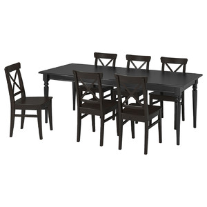 INGATORP / INGOLF Table and 6 chairs, black/brown-black, 155/215 cm