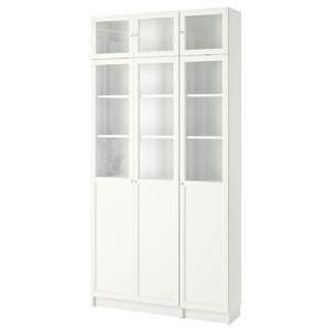 BILLY / OXBERG Bookcase, white, glass, 120x30x237 cm