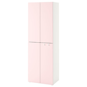 SMÅSTAD / PLATSA Wardrobe, white pale pink/with 2 clothes rails, 60x42x181 cm