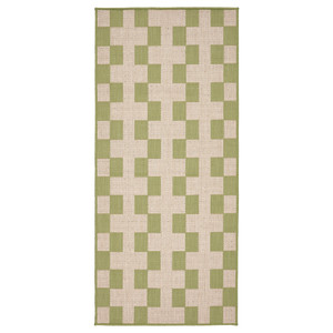 GÅNGSTIG Kitchen mat, flatwoven green/off-white, 70x160 cm