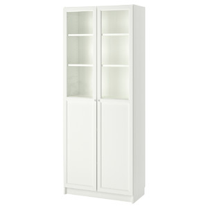 BILLY Bookcase with panel/glass doors, white, 80x42x202 cm