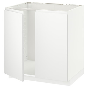 METOD Base cabinet for sink + 2 doors, white/Voxtorp matt white, 80x60 cm