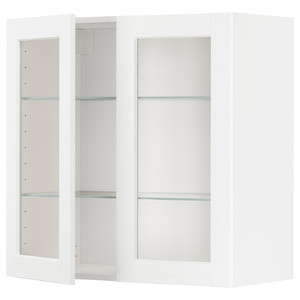 METOD Wall cabinet w shelves/2 glass drs, white Enköping/white wood effect, 80x80 cm