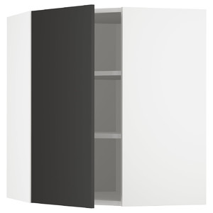 METOD Corner wall cabinet with shelves, white/Nickebo matt anthracite, 68x80 cm