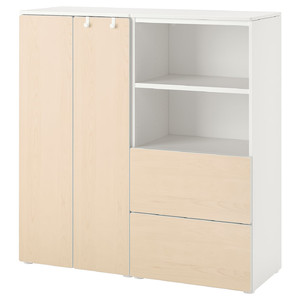 SMÅSTAD / PLATSA Storage combination, white/birch, 120x42x123 cm