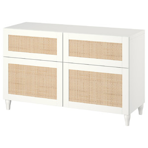 BESTÅ Storage combination w doors/drawers, white Studsviken/Kabbarp/white woven poplar, 120x42x74 cm