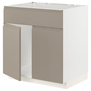 METOD Base cabinet f sink w 2 doors/front, white/Upplöv matt dark beige, 80x60 cm