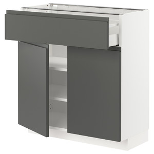 METOD / MAXIMERA Base cabinet with drawer/2 doors, white/Voxtorp dark grey, 80x37 cm