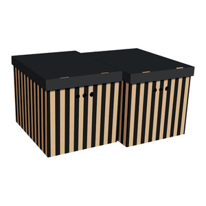 Storage Box XL Stripes 2pcs, black