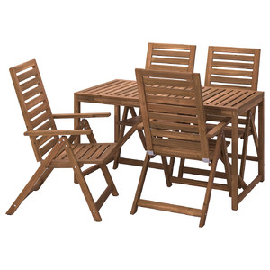 NÄMMARÖ Table+4 reclining chairs, outdoor, light brown stained, 140 cm